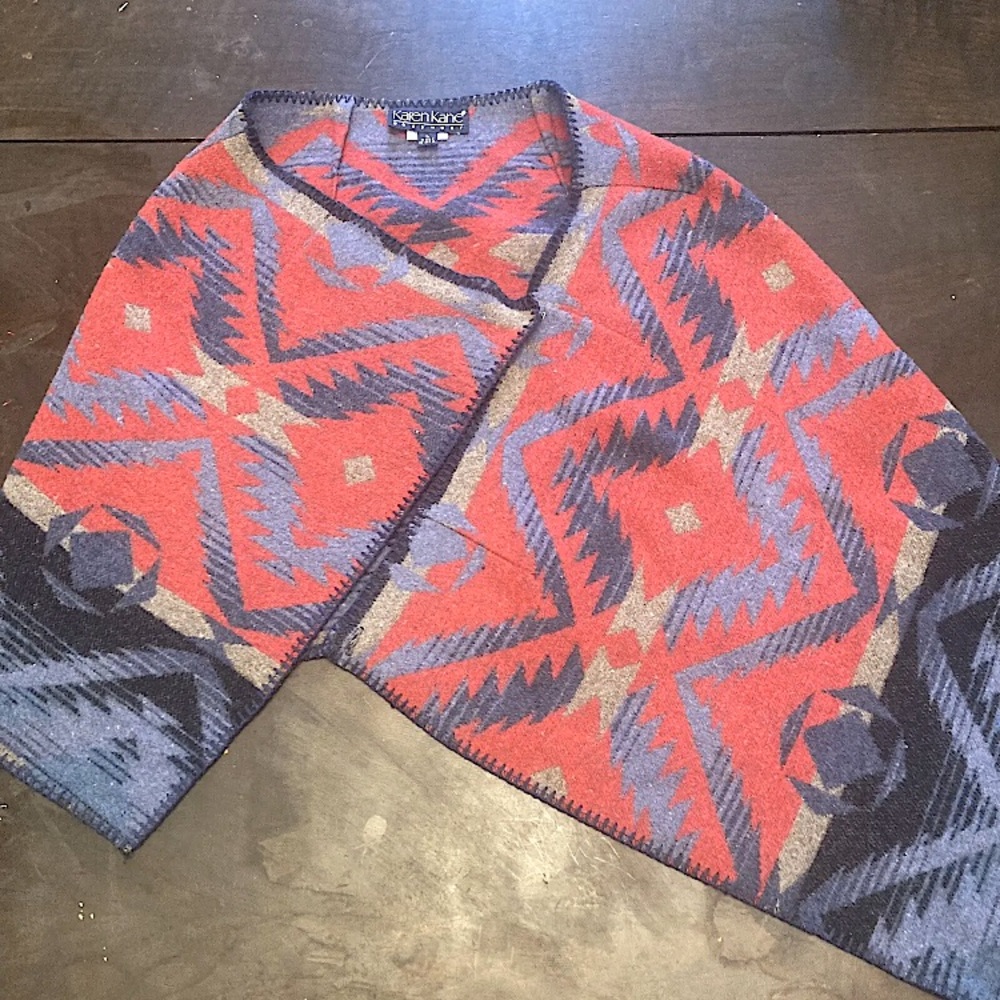 Beautiful Wool Blend Shawl Wrap Navajo Blanket Aztec Design Boho Warmth Vtg USA